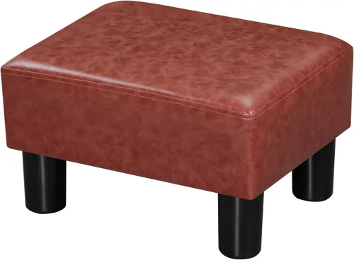 Vista 16 de Adeco Reposapiés otomano tapizado de lino de 15.4 pulgadas, pequeño taburete acolchado y asiento decorativo con patas de aspecto de madera, taburete
