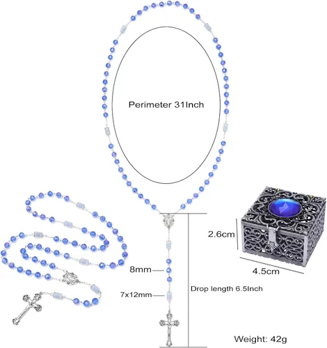 Vista 43 de KOMI Rosario de cuentas católicas para mujer, collar de cuentas de rosario con cruz de crucifijo, perlas de cristal, rosario, rosarios, católicos