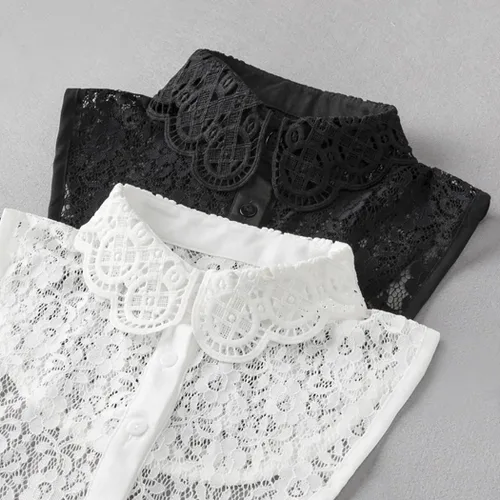 Vista 3 de Blusa desmontable con cuello de encaje para mujer, con cuello falso, para decorar el collar falso Negro