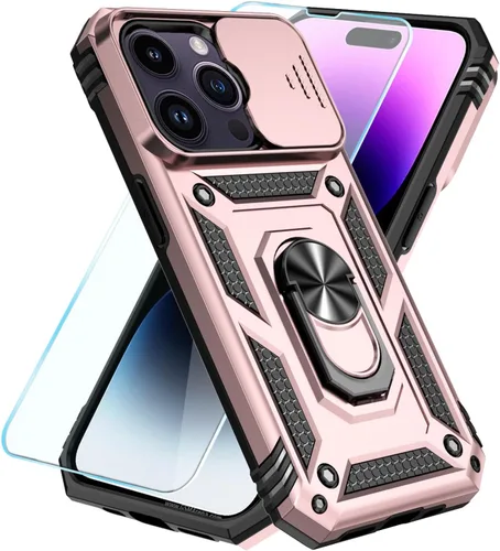 Vista 9 de SunStory Compatible con iPhone 13 Case/iPhone 14 Case con Protector de Pantalla HD y Cubierta de Cámara Deslizante y Soporte de Anillo Giratorio