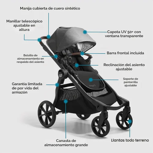 Vista 6 de Baby Jogger City Select 2 - Cochecito modular individual a doble, colección Eco, gris Harbor & Tencel