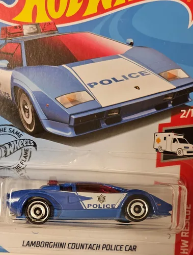 Vista 3 de Hot Wheels Rescue Series 2/10 Lamborghini Countach - Coche de policía 142/250, azul