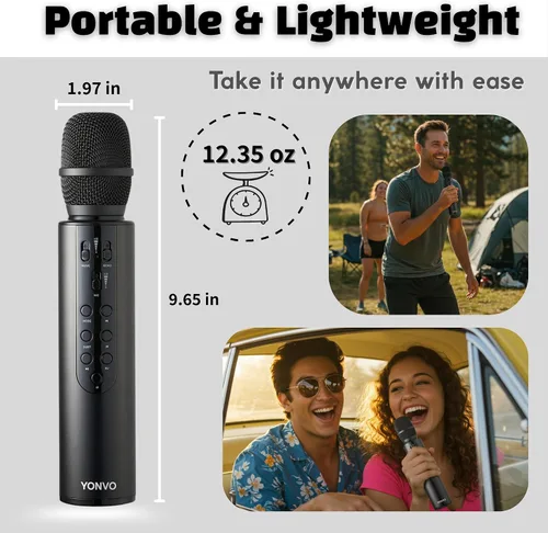 Vista 4 de Micrófono de karaoke inalámbrico, micrófono portátil Bluetooth de mano con altavoz de 10 W, máquina de karaoke para cantar en casa, fiesta