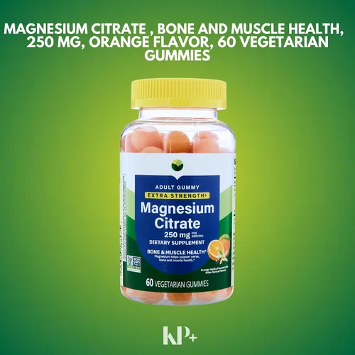 Vista 4 de KP+ Gomitas de magnesio Citrato de magnesio 250 mg 60 gomitas vegetarianas Extra fuerte Apoya la salud ósea, nerviosa y muscular Sabor a