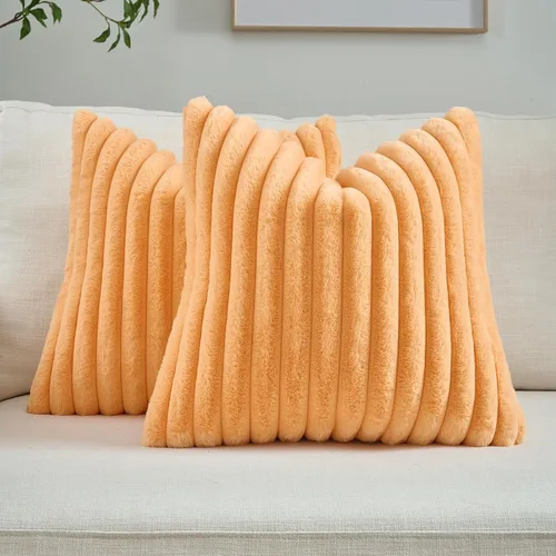 Vista 11 de FUTEI Pack of 2 Faux Fur Throw Pillow Covers 20x20 Inch, Navy Blue Azul marino