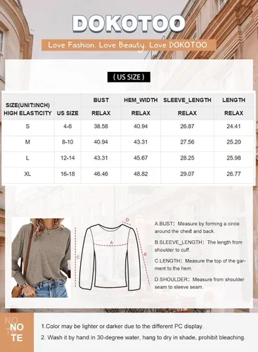 Vista 6 de Dokotoo Long Sleeve Tops for Women 2024 Spring Fashion T Shirts for Women Crewneck Casual Loose Shirts Basic Tee