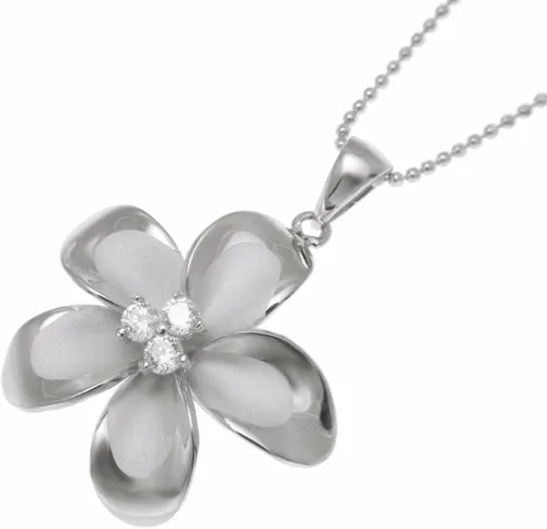 Vista 2 de Anillo de plata de ley 925chapada en rodio flor de Plumeria, hawaiano 3CZ colgante 25mm.