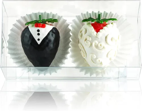 Vista 7 de RomanticBaking - Cajas de fresas cubiertas de chocolate transparente, paquete de 50 4 1/2" x 2 1/4" x 2", para 2 macarrones, para 4 panaderías