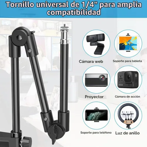 Vista 3 de KDD Soporte para cámara web con soporte para teléfono, abrazadera de cuello de cisne flexible plegable de 22 pulgadas y soporte de proyector