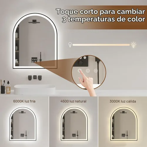 Vista 3 de Espejo de baño con iluminación LED arqueada de 24 x 30 pulgadas con luces