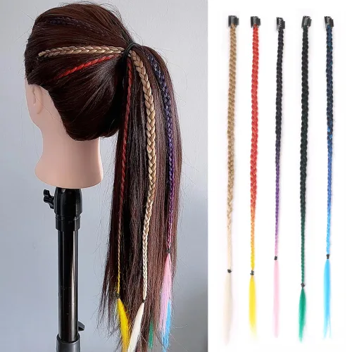 Vista 9 de Extensiones de cabello trenzado, 5 piezas de trenzas de bebé con fleco frontal, cabello largo trenzado, cabello natural suave para mujeres, uso