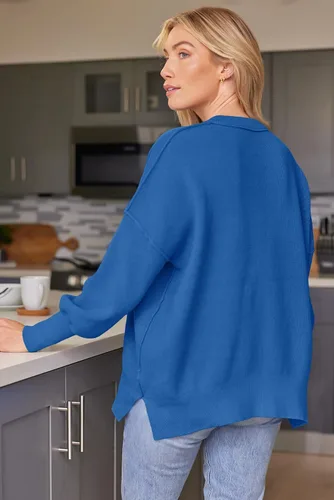 Vista 198 de Lillusory - Suéter extragrande con mangas de murciélago y cuello redondo para mujer, prenda moderna de otoño de tejido de punto sin botones