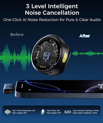 Vista 16 de Micrófono Lavalier inalámbrico para teléfonos iPhone y Android, micrófono de solapa con clip AI Noise Reduction & Hi-Fi Audio & 24H Working Time &