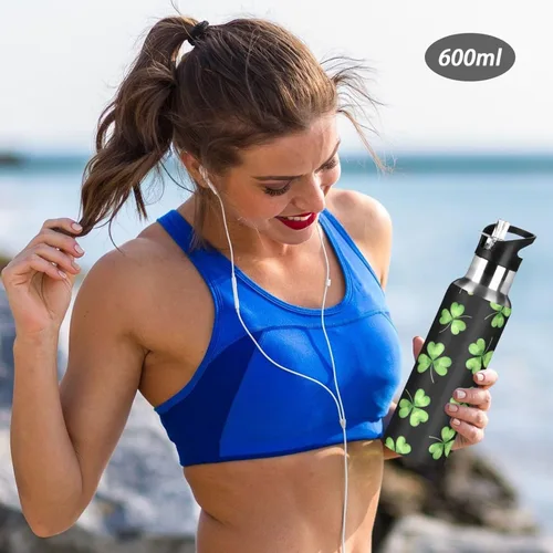 Vista 6 de Green Shamrocks Clovers - Botella de agua de acero inoxidable aislada con popote, 32 onzas, sin BPA, botella de agua deportiva a prueba de fugas