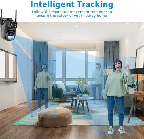 Vista 5 de Cámara de seguridad al aire libre 2.4G WiFi cámaras de seguridad para el hogar al aire libre enlace de doble lente 360° vista con tarjeta SD 128G
