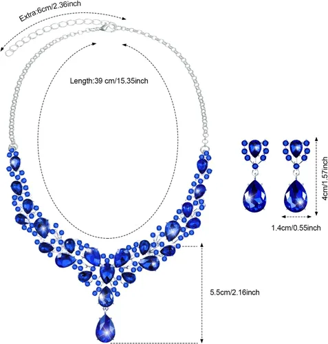 Vista 2 de Hicarer Conjunto de joyas de cristal en forma de lágrima nupcial para mujer, collar, aretes, boda