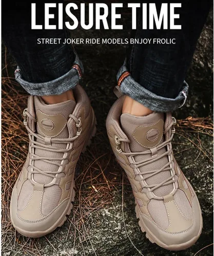 Vista 6 de Botas de senderismo para hombre, ligeras, a medio tobillo, botas de combate tácticas para exteriores