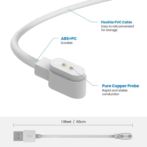 Vista 6 de Compatible con Woneligo W13 cargador de reloj inteligente 23.6 in, cable portátil USB, cable de carga magnético, cargador de repuesto para cargador
