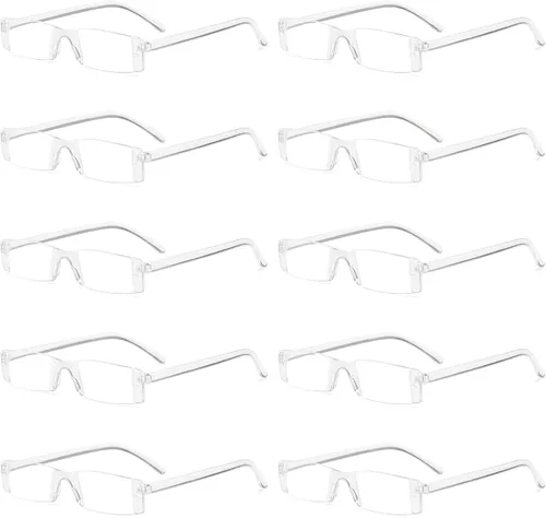 Vista 11 de VEVESMUNDO Gafas de lectura transparentes sin montura para hombres y mujeres, elegantes lectores estrechos
