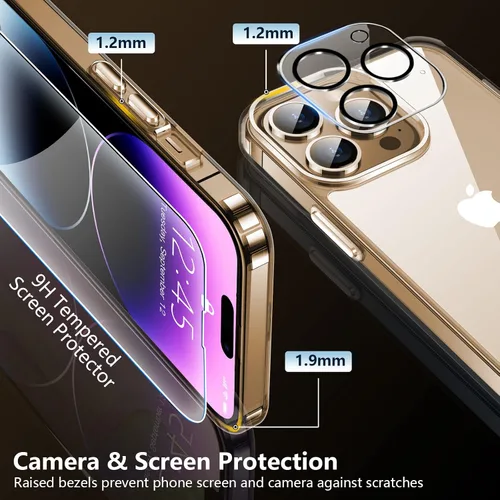 Vista 3 de soundfine Funda transparente diseñada para iPhone 14 Pro [1 paquete de protector de pantalla templado] [no amarillento]