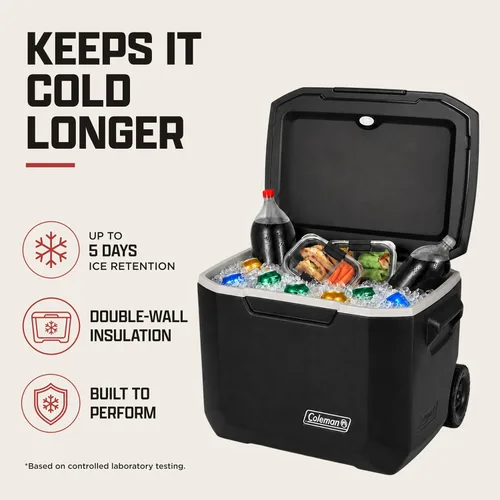 Vista 3 de Coleman Xtreme 50qt, enfriador rodante con ruedas, aislamiento de pared extra mantiene el hielo hasta 5 días, hielera portátil con ruedas