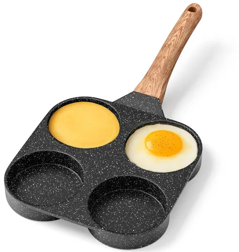 Vista 10 de Sartén antiadherente para freír huevos de 4 tazas, mármol azul, sartén para panqueques de granito, libre de PFOS y PFOA, aluminio fundido a presión
