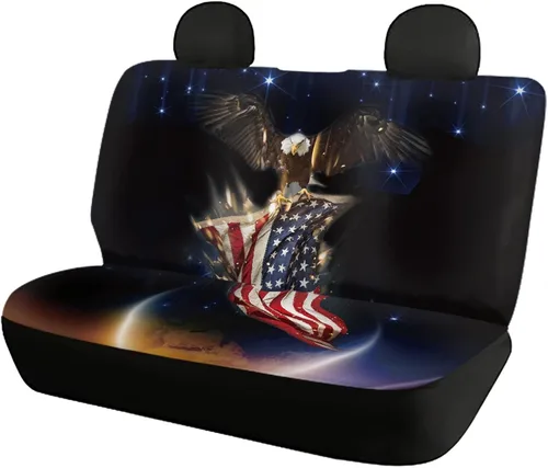 Vista 22 de AFPANQZ Funda protectora para asiento trasero de automóvil, con bandera patriótica estadounidense, solo para asiento trasero de automóvil, camión