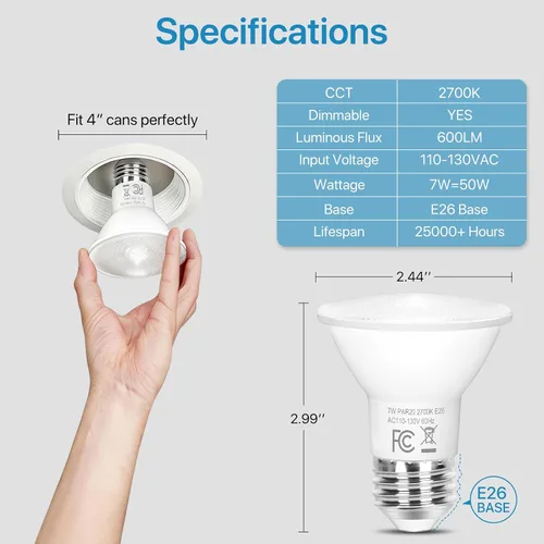 Vista 2 de Brightever Bombillas LED PAR20, bombillas de inundación equivalentes a 50 W, regulables, blanco cálido de 2700 K, bombilla PAR20 de ahorro de 2700K