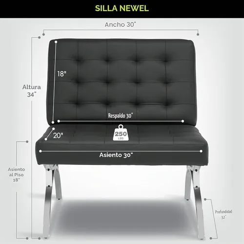 Vista 2 de Newel Modern Accent Silla de piel mezclada, cromo/negro