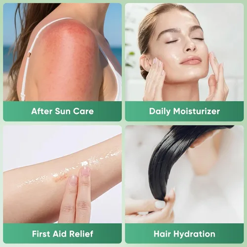 Vista 3 de Gel de aloe vera 98% orgánico, aloe puro hidratante natural para cara y brazos, gel de aloe calmante e hidratante para aliviar quemaduras solares