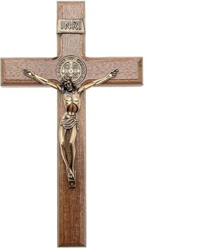 Vista 4 de Intercession Crucifijo de cruz de madera para pared (10 pulgadas - Oro antiguo)