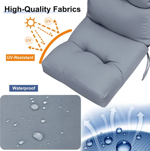 Vista 4 de Skypatio Adirondack - Cojín grueso para silla mecedora, impermeable, para patio al aire libre, con respaldo alto, color gris