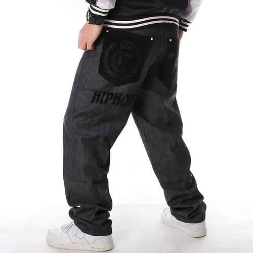 Vista 3 de Y2K Jeans - Pantalones de mezclilla para hombre, estilo hip hop, estilo vintage, bordados, estilo gótico, recto, holgados, pierna ancha
