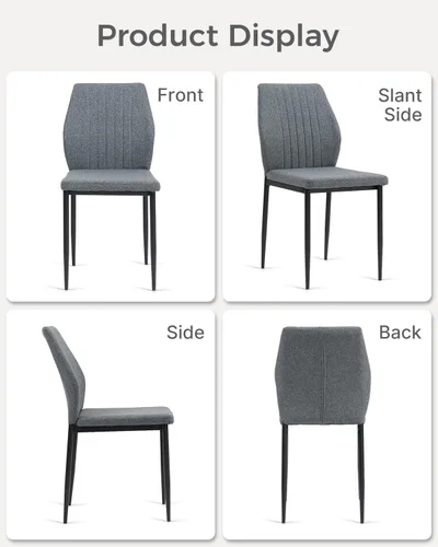 Vista 5 de Juego de 4 Sillas de Comedor, Sillas de Comedor de Madera Tapizadas, Sillas de Cocina de Tela Moderna de Mediados de Siglo con Patas de Metal, Tela