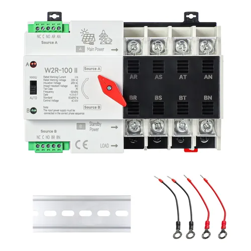 Vista 13 de 100Amp AC110V Interruptor de Transferencia Automático/Manual 2P 50/60Hz, 2POLE 100A Mini ATS Interruptor Solar Auto de Energía Dual para Generador