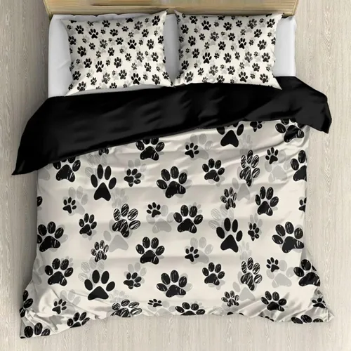 Vista 19 de Juego de funda de edredón con diseño de pata de perro, diseño de pata de cachorro, color beige, con 2 fundas de almohada