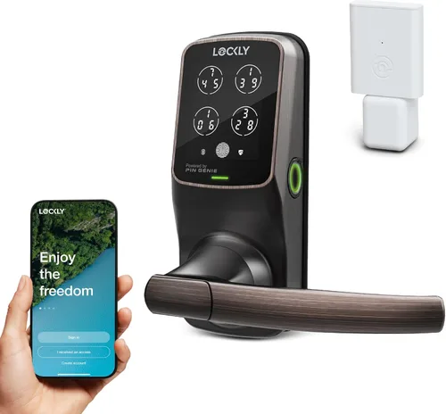 Vista 10 de Lockly Secure Pro Smart Lock Wi-Fi, cerradura de puerta digital de entrada sin llave, sensor de huellas dactilares biométrico 3D, cerradura