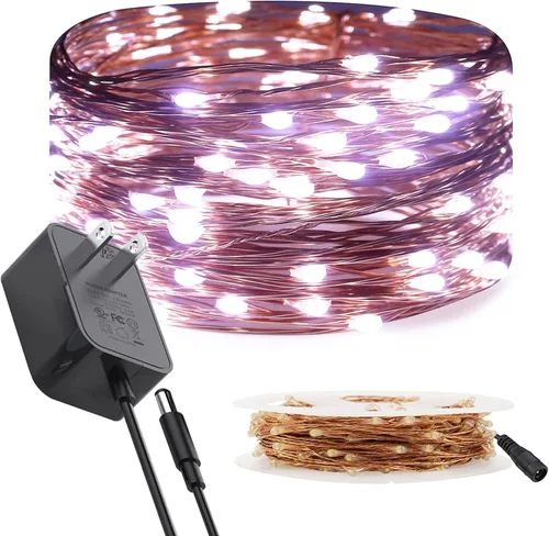 Vista 10 de RUICHEN Guirnalda de luces de alambre de cobre enchufable de 33 pies, 100 luces LED con carrete, color morado