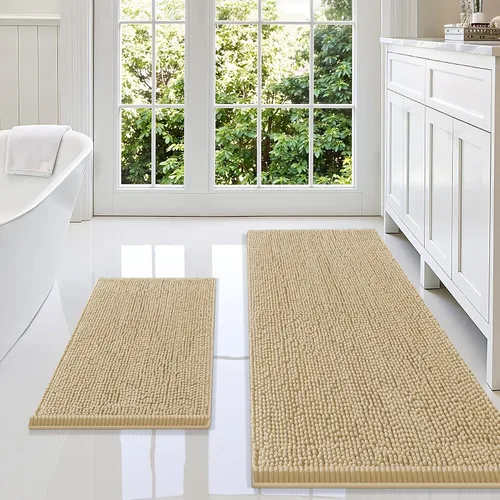 Vista 105 de Juego de alfombras de baño Smiry de 2 piezas, suave alfombra absorbente de chenilla y juego de alfombra en forma de U para inodoro, alfombra de baño