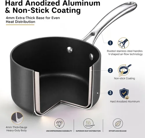 Vista 4 de Cooks Standard NC-00340 – Sartén con tapa de grado Premium, anodizado, sólido, antiadherente, Negro