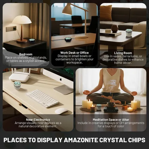 Vista 4 de Chips de cristal de amazonita natural triturado de 1.1 libras, chips de cristales curativos a granel, piedras preciosas de cristal triturado