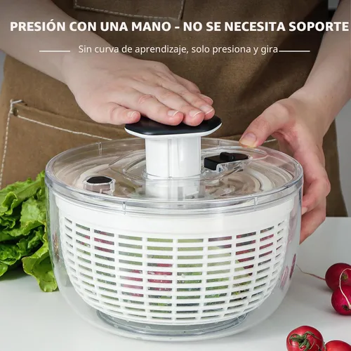 Vista 6 de Ourokhome Centrifugadora de Ensalada Secadora de Lechuga, Secadora de Vegetales Grande de Presión Fácil con Una Mano, Mezcladora de Ensalada