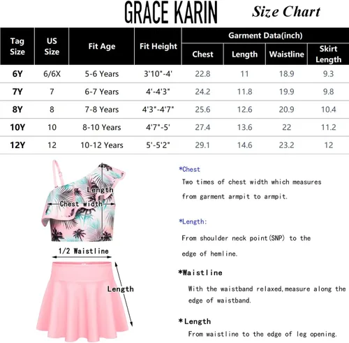 Vista 6 de GRACE KARIN Traje de baño para niñas, 3 piezas, tankini con volantes, talla 6-12