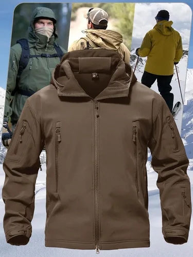 Vista 6 de TACVASEN Chaquetas de lluvia tácticas militares para hombre, de forro polar cálido, softshell, con capucha, snowboard