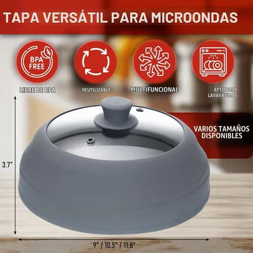 Vista 2 de Javson Cubierta de vidrio para microondas para alimentos, tapa grande de vidrio templado y silicona de 10.8 pulgadas, resistente al calor, protector