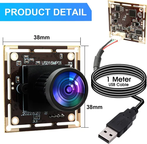 Vista 5 de Módulo de cámara USB de 16 MP, gran angular de 110 grados sin distorsión, Ultra HD 3496P, Plug and Play, compatible