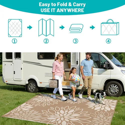Vista 5 de HEBE Alfombra impermeable para exteriores de 5 x 8 pies para patios, alfombra de paja de plástico reversible floral, alfombra de patio, alfombra