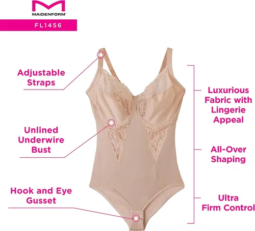 Vista 4 de Maidenform Ultra Firm - Faja moldeadora para mujer, moldeadora de cuerpo con brasier integrado con varillas, escultura y control firme, Negro, crema