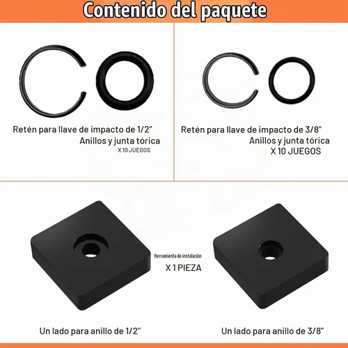 Vista 8 de Anillo de retención de impacto (10+10) 1/2" y 3/8" Anillo de fricción