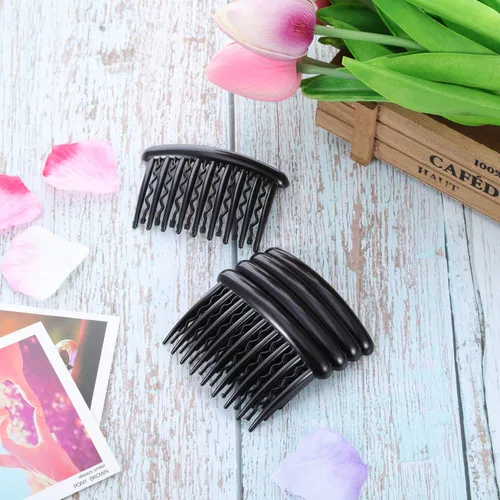 Vista 5 de Gejoy 12 peines de plástico para dientes para el cabello, peine lateral de tortuga, accesorios para el cabello (negro, marrón oscuro)